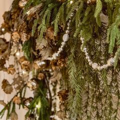 Silver and White Oval Glass Bead Garland