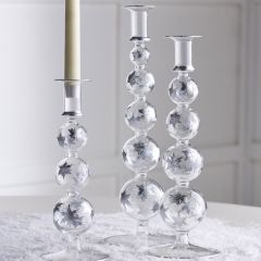 Silver Etched Glass Snowflake Candle Holders Set of 3