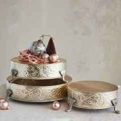 Silver Finish Round Footed Pedestal Set of 3