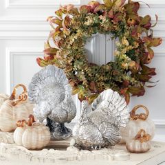 Silver Plated Sitting Turkey Figurines Set of 2