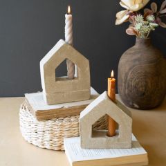 Simple Farmhouse Clay House Taper Candle Holder Set of 2