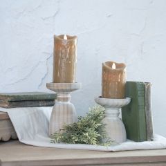 Simple Farmhouse Whitewash Pillar Holder Set of 2
