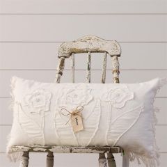 Simply Chic Fringed Floral Pillow with Fabric Tag