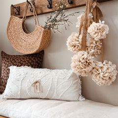 Simply Chic Fringed Floral Pillow with Fabric Tag