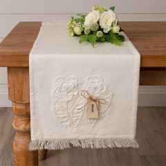 Simply Chic Fringed Floral Table Runner with Fabric Tag