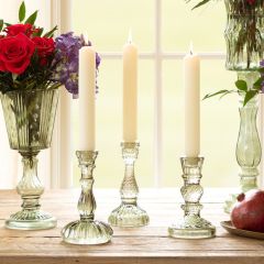 Simply Chic Green Glass Taper Holder Set of 3