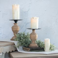 Simply Farmhouse Turned Wood and Metal Pillar Holder Set of 2
