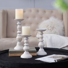 Simply Farmhouse Turned Wood Pillar Holders Set of 3