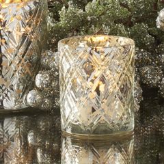 Single Etched Mercury Glass Votive Holder