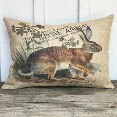 Sitting Rabbit Burlap Lumbar Pillow