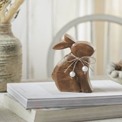 Sitting Wooden Bunny With Pearl Beads