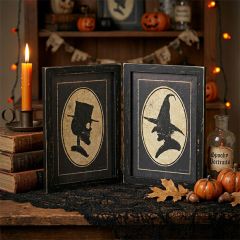 Skeleton and Witch Hinged Portrait Sign