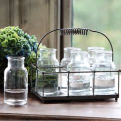Small Milk Bottles And Metal Holder