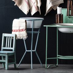 Small Round Wash Stand with Enamel Bowl