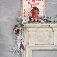Snow Flocked Pine Garland with Red Berries