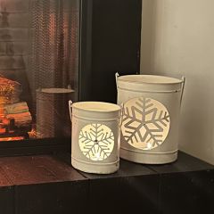 Snowflake Cutout White Metal Lantern Set of 3