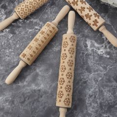Snowflake Embossed Wood Rolling Pin