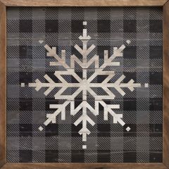 Snowflake Grey Plaid Framed Wall Decor