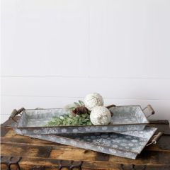 Snowflake Handled Metal Tray Set of 2