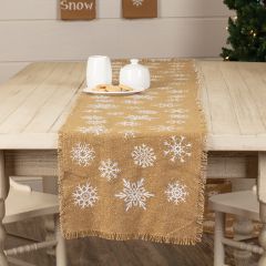 Snowflake Print Burlap Table Runner