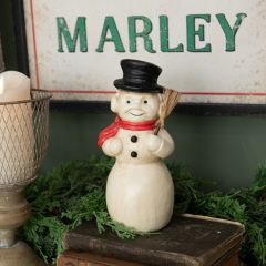 Snowman Figurine With Broom 8 Inch