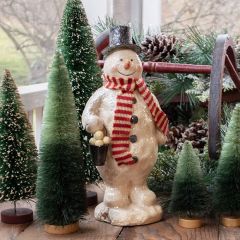 Snowman Figurine With Bucket of Snowballs