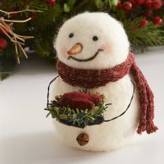 Snowman Holding Cardinal Figurine
