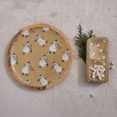 Snowman Pattern Mango Wood Tray