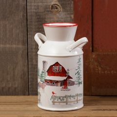 Snowy Barn Decorative Milk Can