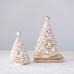 Snowy Bottle Brush Tree With Silver Ornaments