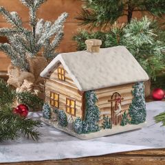 Snowy Cabin Ceramic Cookie Jar