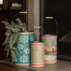 Snowy Christmas Decorative Metal Buckets Set of 3