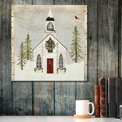 Snowy Church House Canvas Art