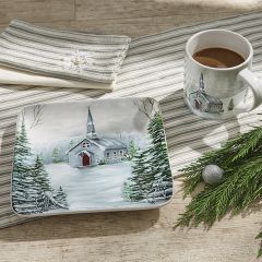 Snowy Church Square Salad Plate