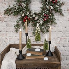 Snowy Green Bottlebrush Tabletop Trees Set of 3