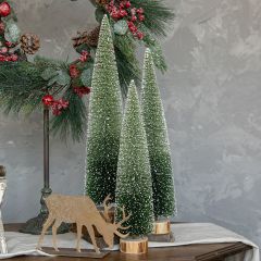 Snowy Green Ombre Bottlebrush Tree Set of 3