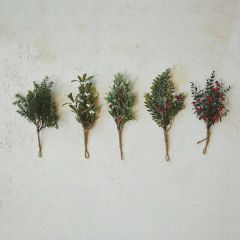 Snowy Hanging Evergreen and Berry Bunch Set of 5