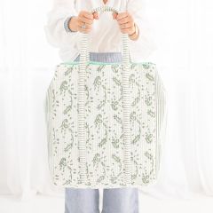 Soothing Citrus Green Block Print Quilted Tote Bag