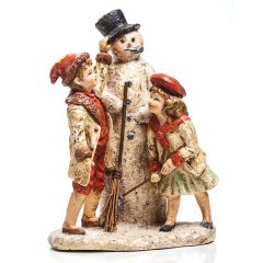 Sparkling Mache Frosty and Children Figurine