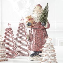 Sparkling Vintage Santa With Teddy Bear Figure