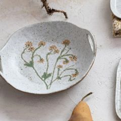 Speckled Stoneware Botanical Bowl Set of 2