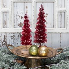 Spiral Cut Red Bottle Brush Tree Set of 2