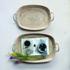 Spiral Rattan Tray With Handles Set of 2