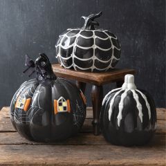Spooky Ceramic Decorative Halloween Pumpkins Set of 3