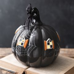 Halloween Manor Lighted Ceramic Pumpkin