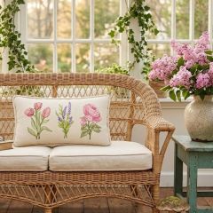 Spring Flower Trio Embroidered Accent Pillow