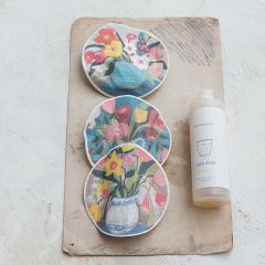 Spring Flowers In Vase Sponge Cloth Set of 3