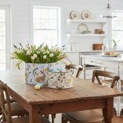 Spring Folk Art Metal Bucket Set of 2