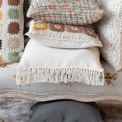 Square Cotton Throw Pillow With Fringe Trim