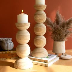 Stacked Ball Wooden Candle Holders Set of 2